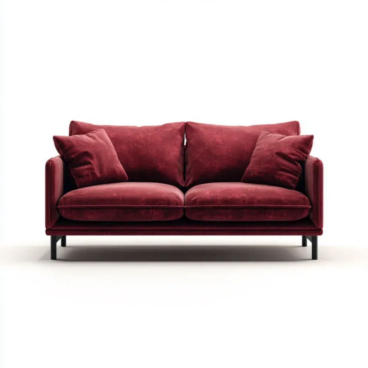 Dwuosobowa sofa z aksamitu bordowa z metalowymi nogami, 180 x 90 x 85 cm