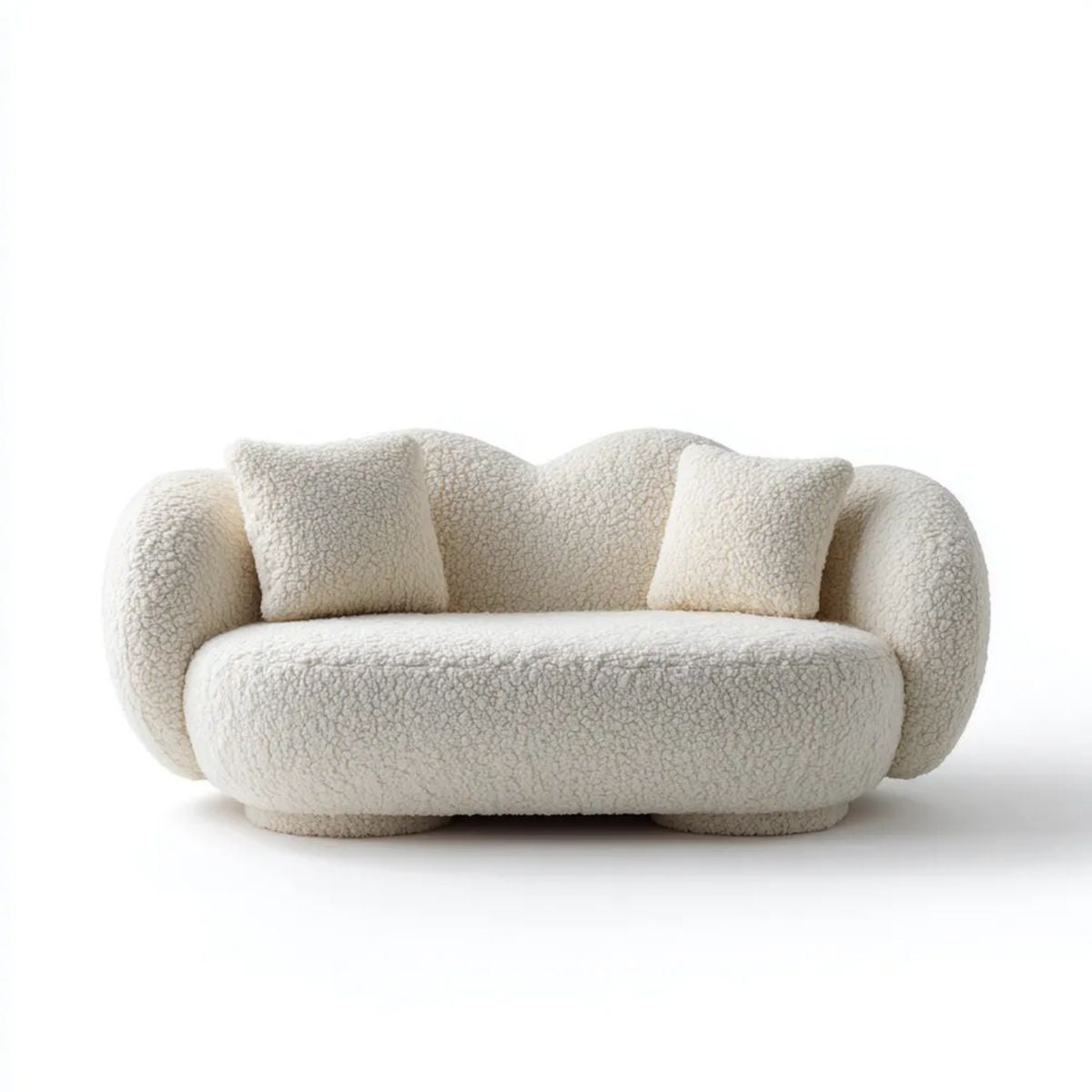 Kremowa dwuosobowa sofa z tkaniny bouclé 180 x 95 x 78 cm, zaokrąglona
