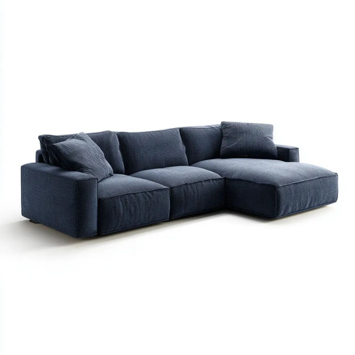 Granatowa sofa narożna z prawostronnym szezlongiem z poliestru, 280 x 170 x 85 cm