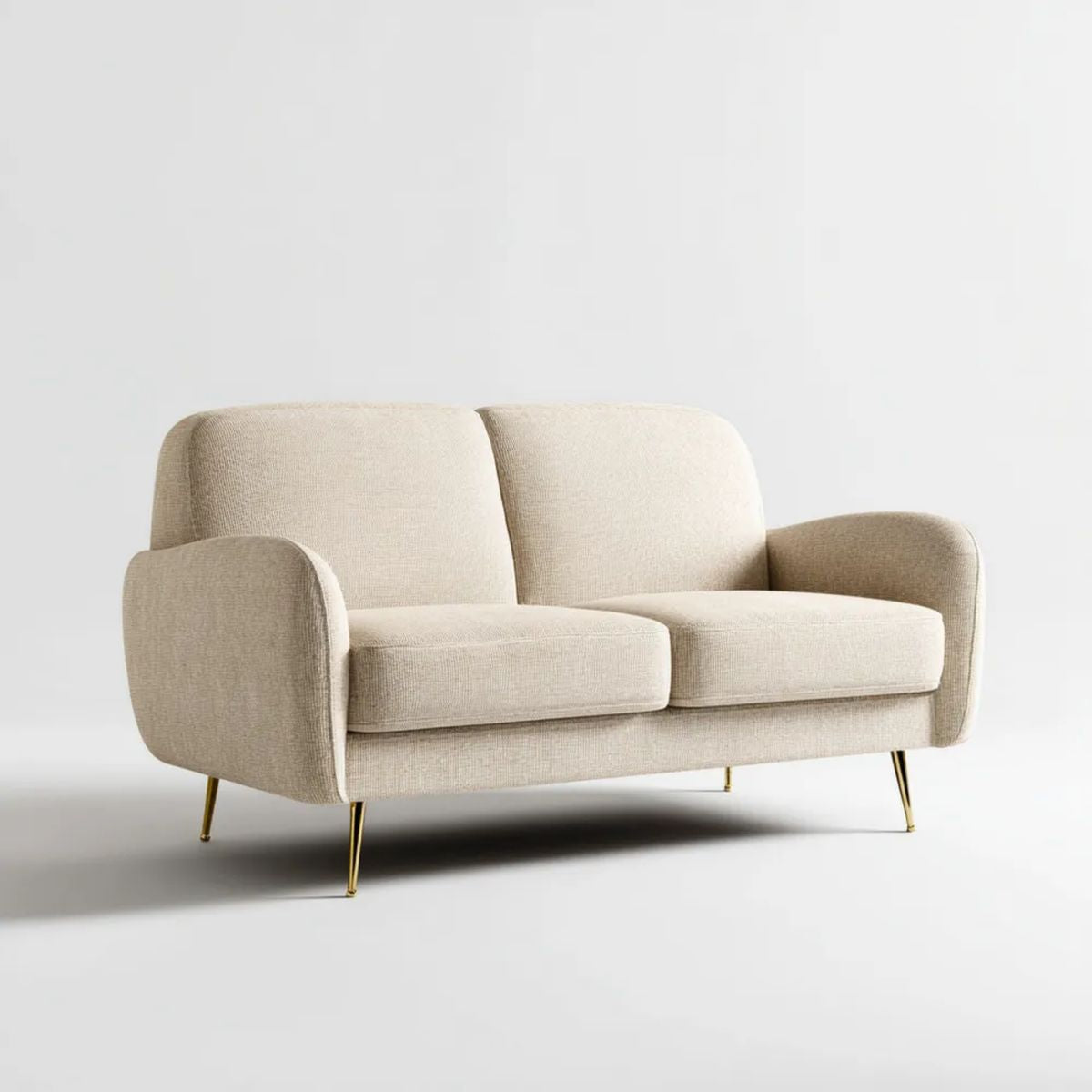 Dwuosobowa sofa tapicerowana beżowa ze złotymi nogami, 160 x 85 x 82 cm