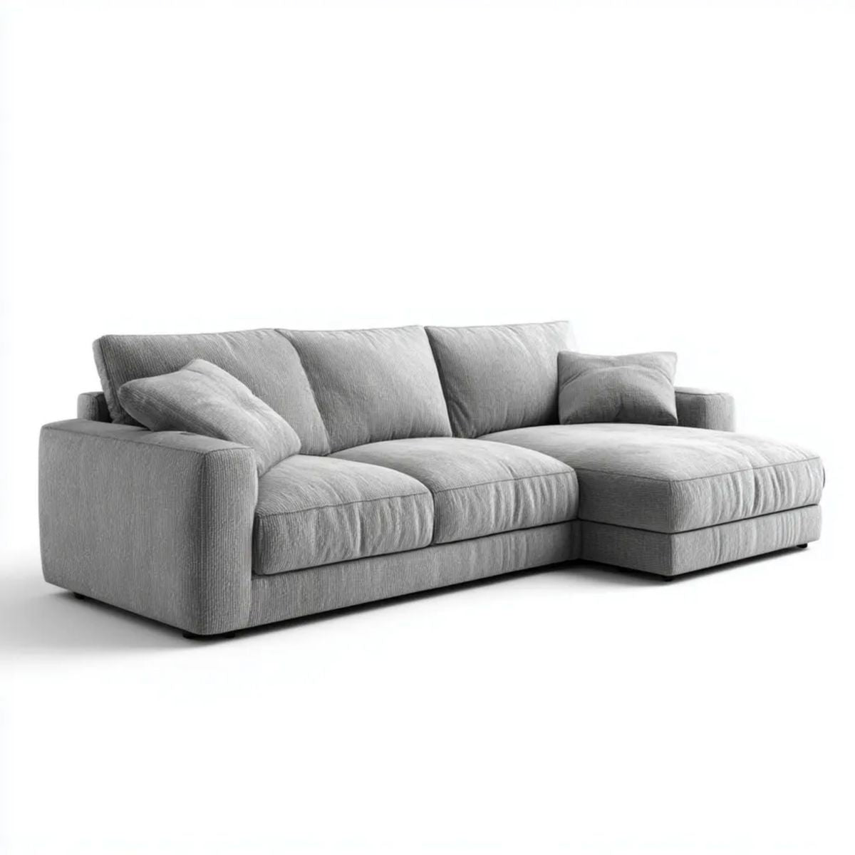 Szara sofa narożna w kształcie L z prawym szezlongiem, tapicerka tkaninowa, 260 × 160 × 85 cm