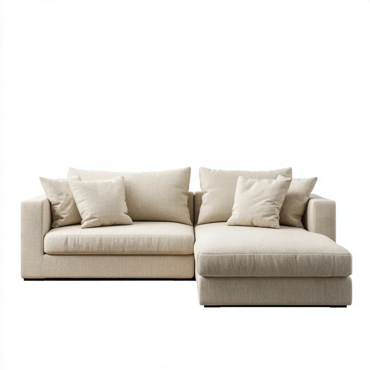 Kremowa sofa narożna w kształcie L z prawostronnym szezlongiem, tkanina, 250 × 160 × 85 cm