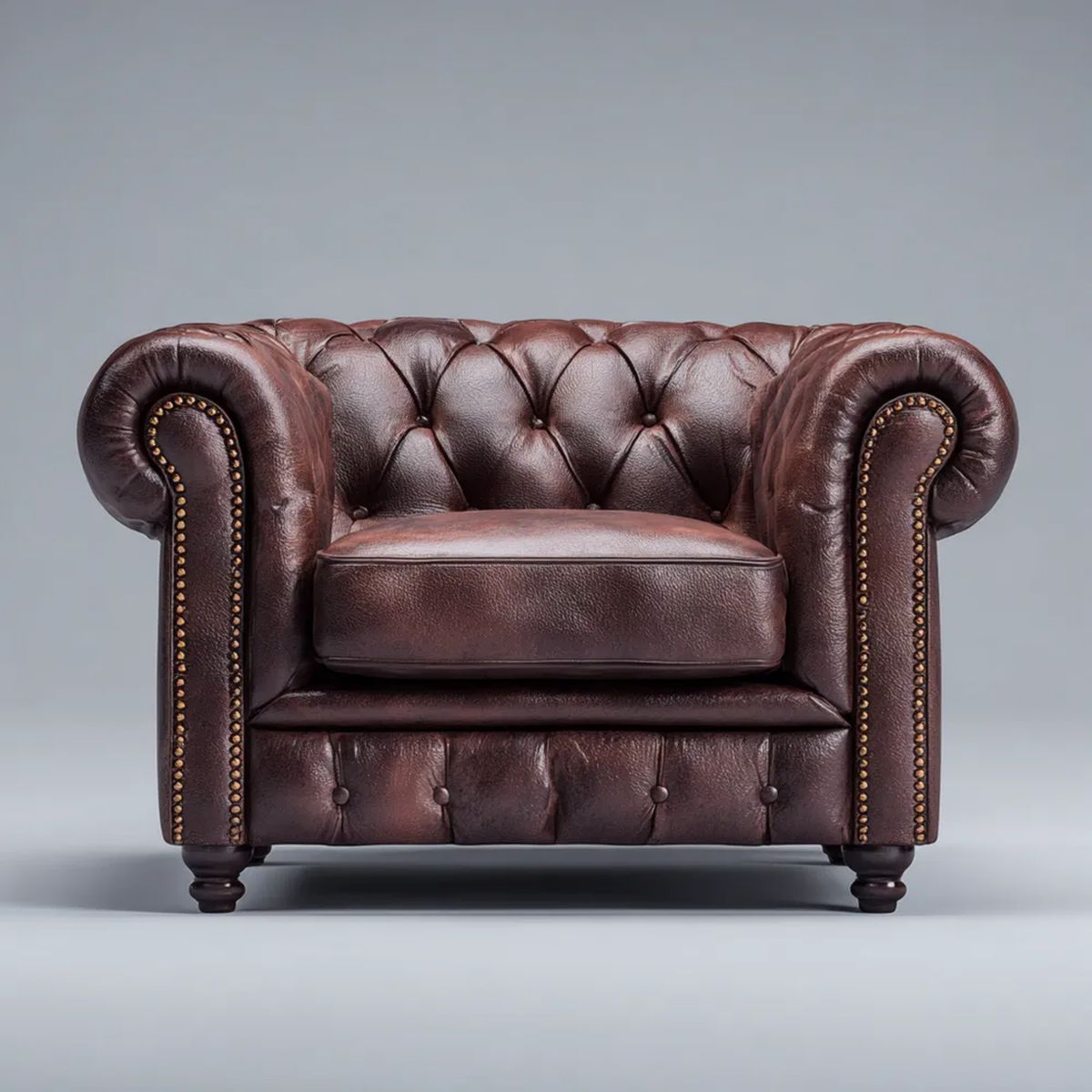 Ciemnobrązowy fotel Chesterfield ze skóry syntetycznej 120 x 95 x 75 cm