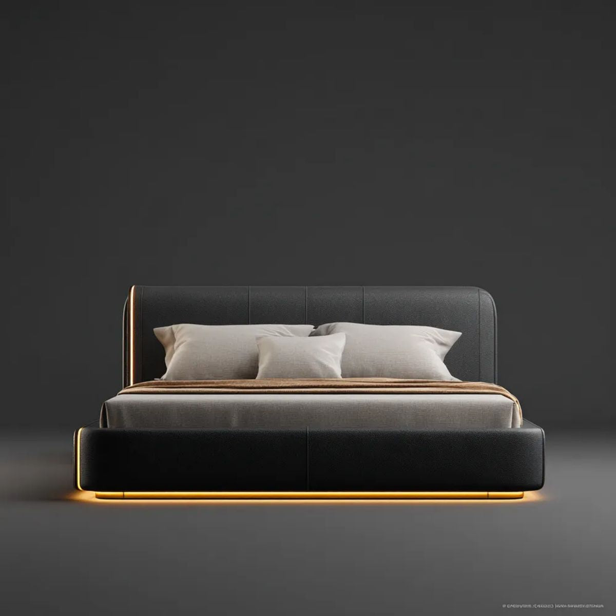 Podwójne łóżko tapicerowane ze skóry PU 180 x 200 cm z oświetleniem LED, czarne/złote