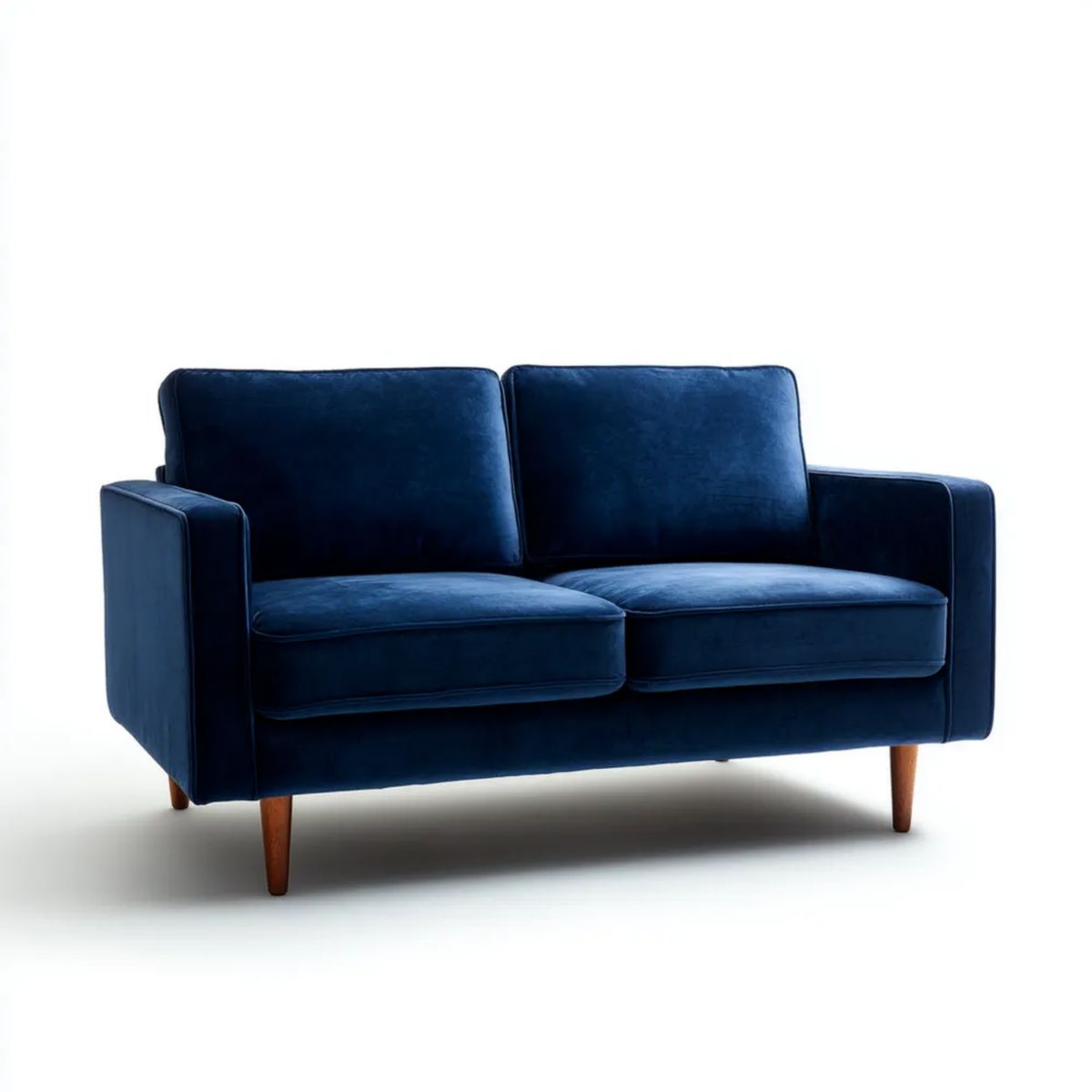 Granatowa sofa dwuosobowa z aksamitną tapicerką, 160 × 85 × 85 cm