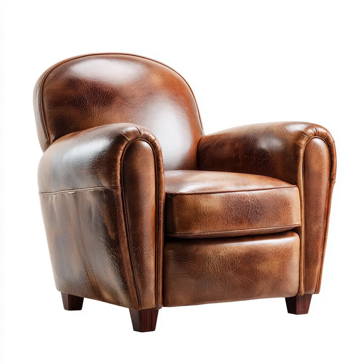 Brązowy koniakowy fotel klubowy ze skóry PU 80 × 85 × 88 cm