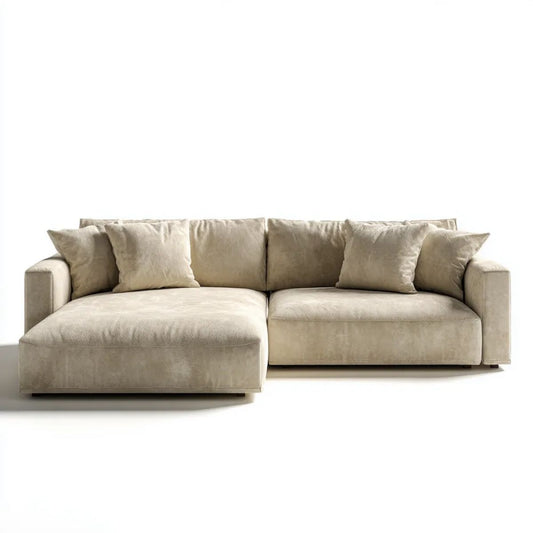 Lewostronna sofa narożna w kształcie L z tapicerką poliestrową, beżowa/czarna, 280 × 170 × 78 cm