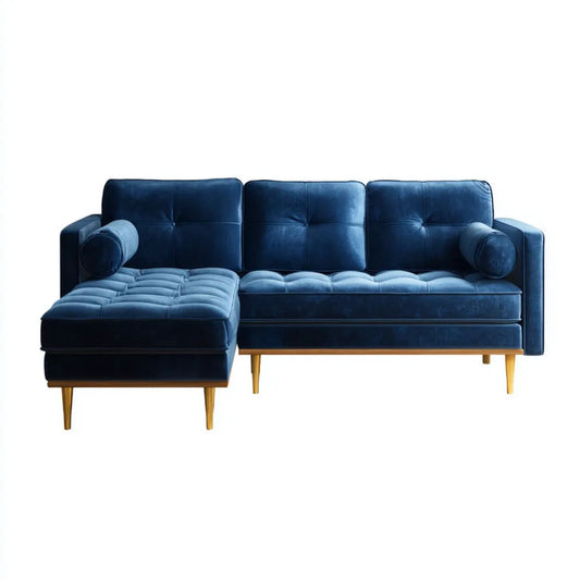 3-osobowa sofa narożna z lewostronnym szezlongiem w kształcie L, granatowa aksamitna, 230 x 150 x 85 cm