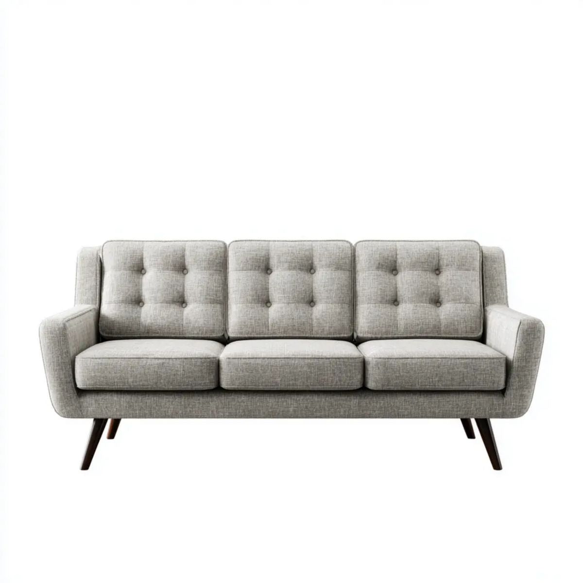 Sofa 3-osobowa szara z tapicerką poliestrową i ciemnobrązowymi drewnianymi nogami, 210 x 85 x 86 cm