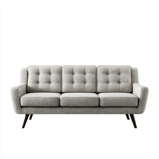 Sofa 3-osobowa szara z tapicerką poliestrową i ciemnobrązowymi drewnianymi nogami, 210 x 85 x 86 cm