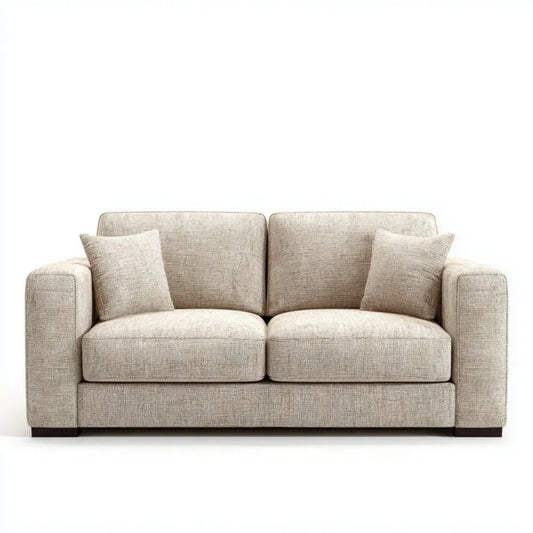 Beżowa sofa dwuosobowa z tapicerką poliestrową, 160 × 90 × 85 cm