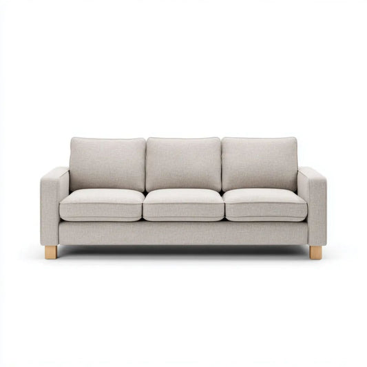 Trzyosobowa sofa beżowa z tapicerką poliestrową 210 × 90 × 85 cm
