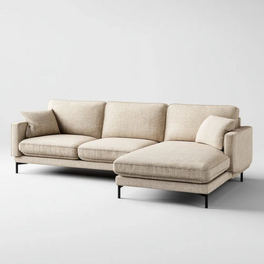 Prawostronna sofa narożna z poliestru beżowa 280 × 165 × 85 cm