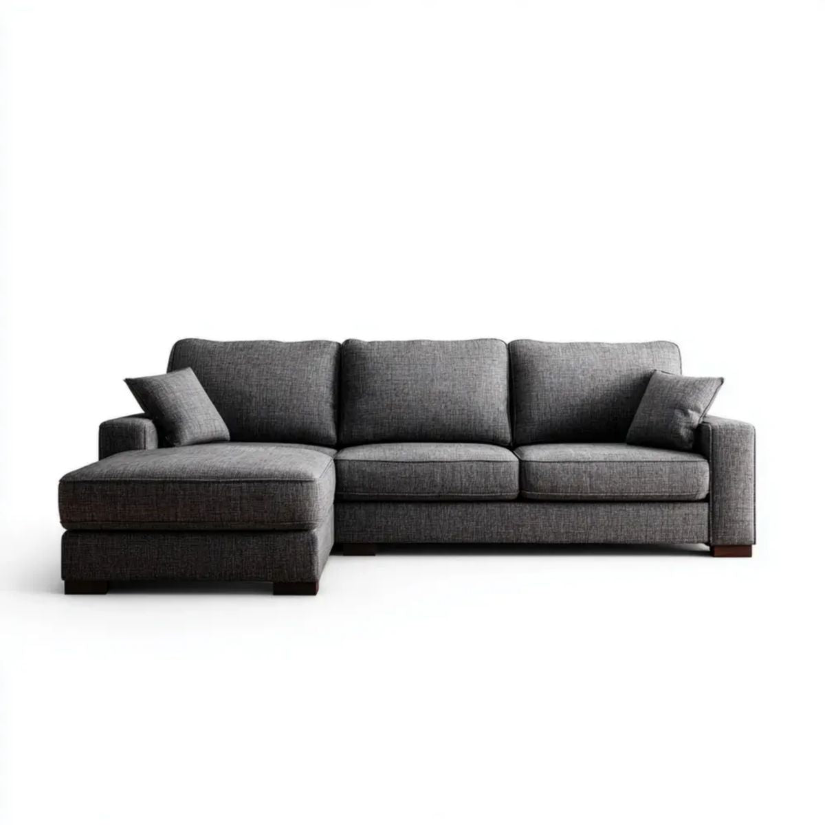 Ciemnoszara sofa narożna w kształcie L z lewym szezlongiem, tapicerka poliestrowa, 260 x 160 x 85 cm