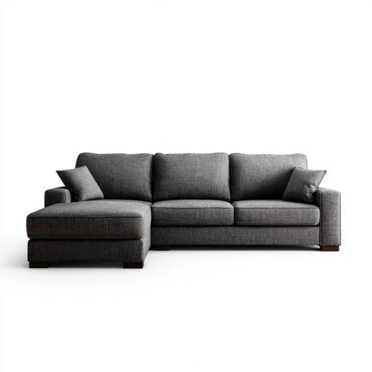 Ciemnoszara sofa narożna w kształcie L z lewym szezlongiem, tapicerka poliestrowa, 260 x 160 x 85 cm