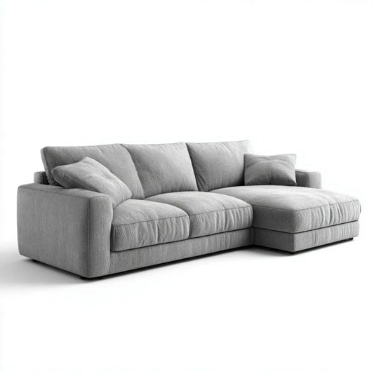 Szara sofa narożna w kształcie L z prawym szezlongiem, tapicerka tkaninowa, 260 × 160 × 85 cm