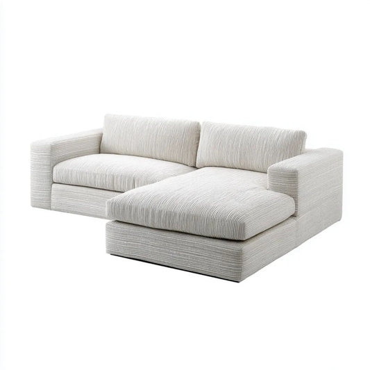 Kremowa sofa narożna z prawostronnym szezlongiem z poliestru 250 x 165 x 75 cm, kształt L