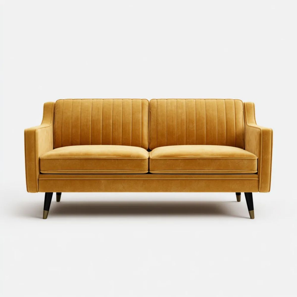 Musztardowa sofa dwuosobowa z aksamitu 150 x 78 x 84 cm