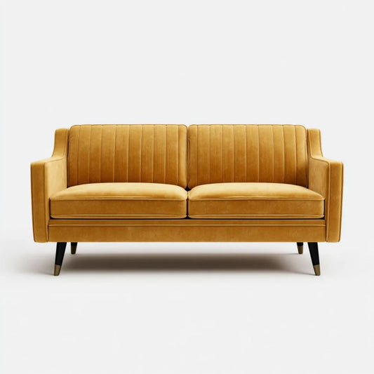 Musztardowa sofa dwuosobowa z aksamitu 150 x 78 x 84 cm