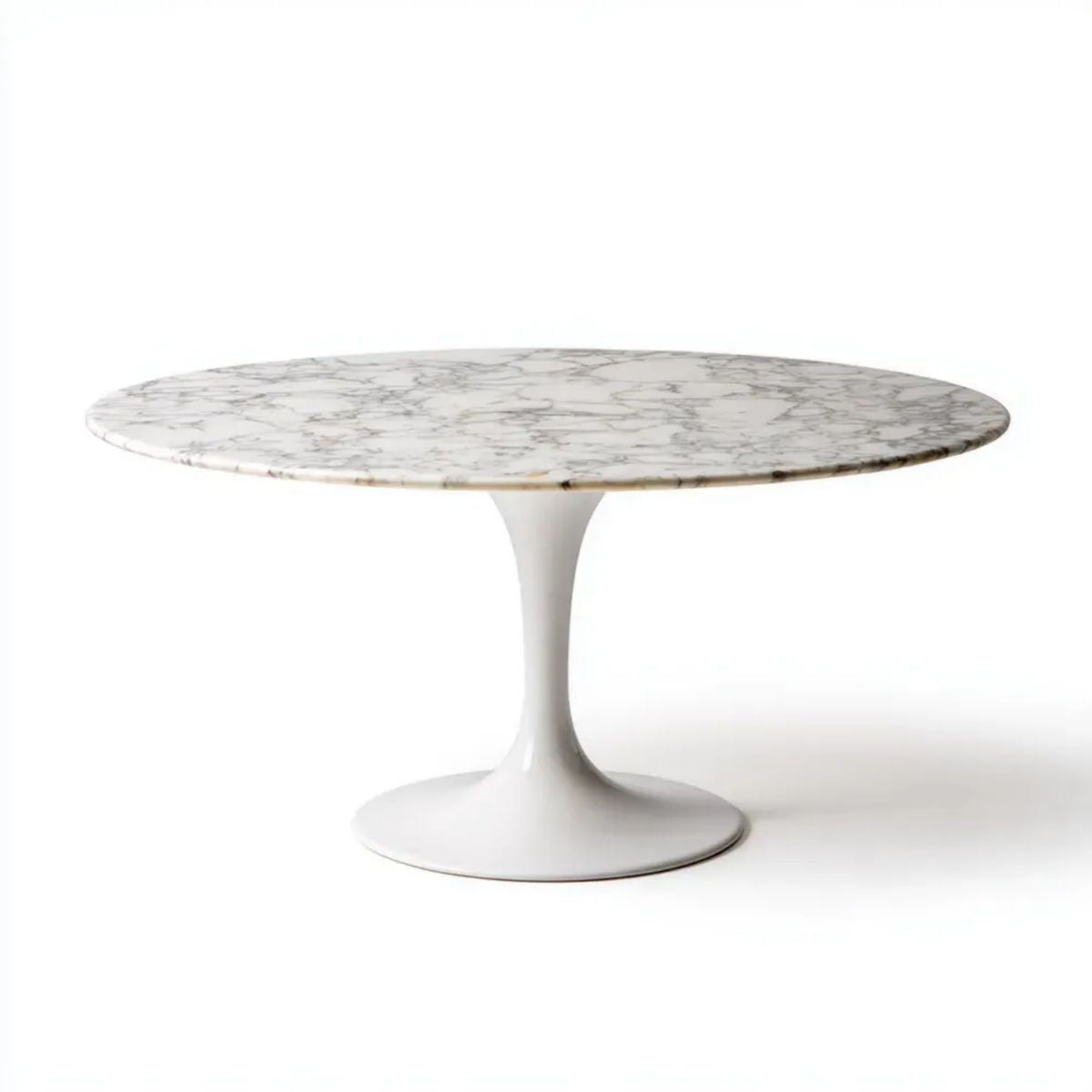Okrągły stół do jadalni z marmurowym blatem Carrara, biały/szary, Ø100 × 73 cm