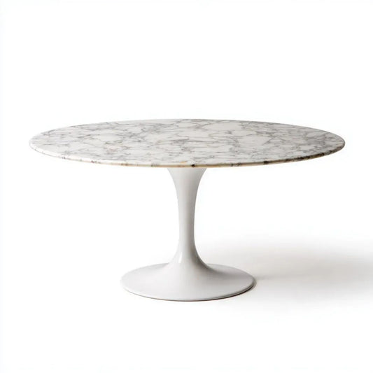 Okrągły stół do jadalni z marmurowym blatem Carrara, biały/szary, Ø100 × 73 cm