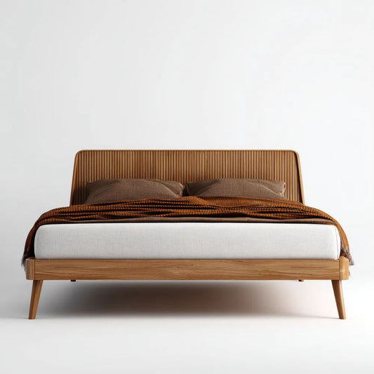 Brązowe łóżko podwójne z drewna 160 x 200 cm z zaokrąglonym szczebelkowym zagłówkiem