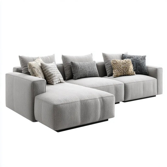 Modułowa sofa narożna 3-osobowa w kształcie L, jasnoszara z czarnymi nóżkami, 300 × 170 × 85 cm