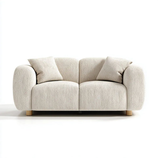 Kremowa sofa dwuosobowa z tapicerką bouclé, 180 × 92 × 78 cm