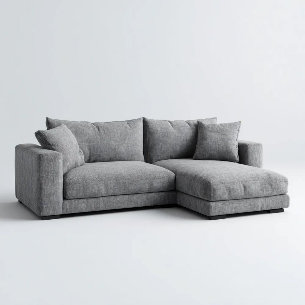 Szara sofa narożna 3-osobowa w kształcie L z szezlongiem, tapicerka poliestrowa, 250 × 160 × 85 cm