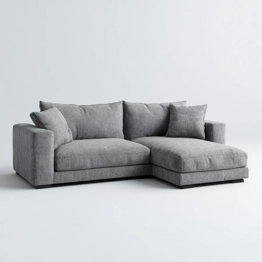 Szara sofa narożna 3-osobowa w kształcie L z szezlongiem, tapicerka poliestrowa, 250 × 160 × 85 cm