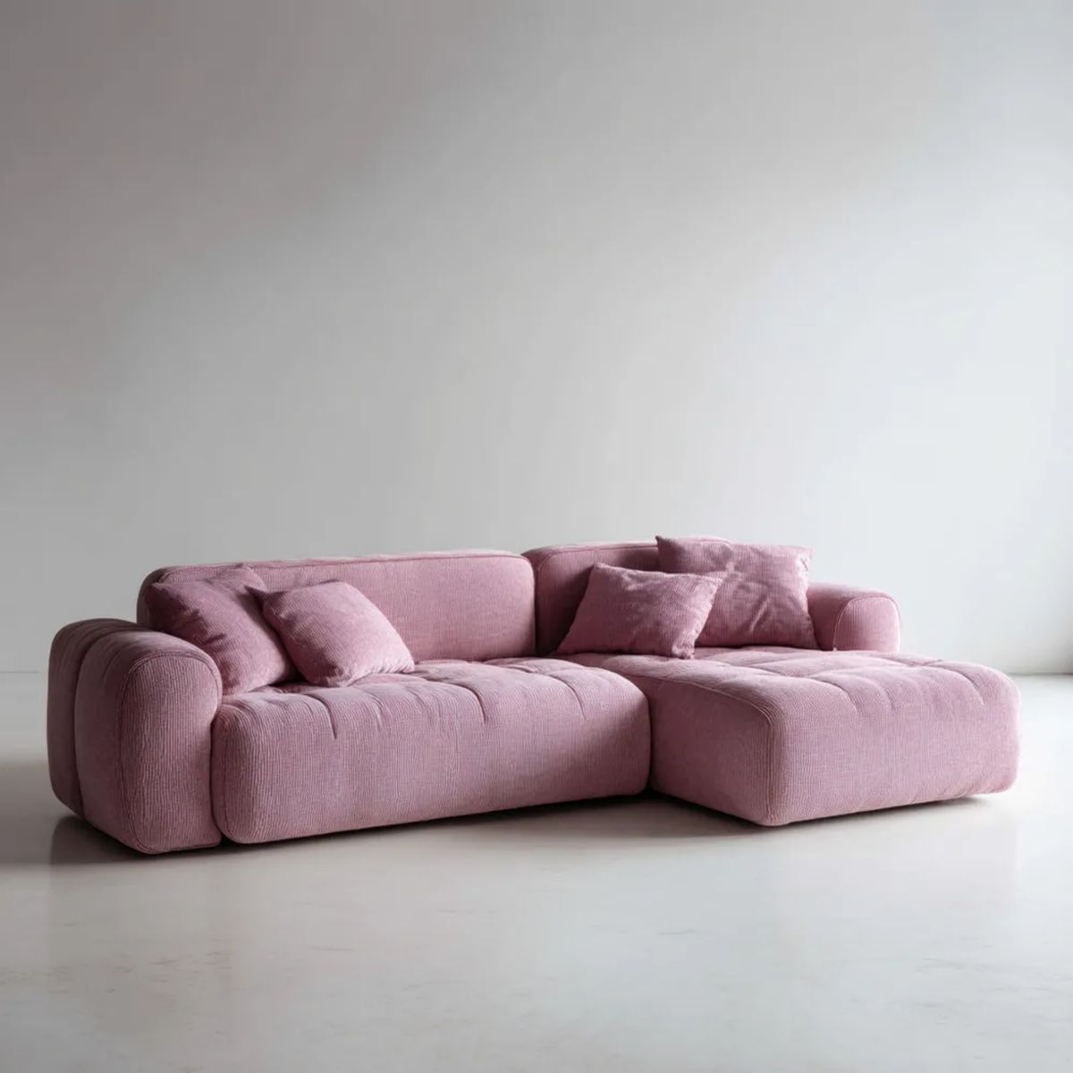 Prawostronna sofa narożna w kształcie L, różowa, ze sztruksową tapicerką poliestrową, 260 × 165 × 78 cm